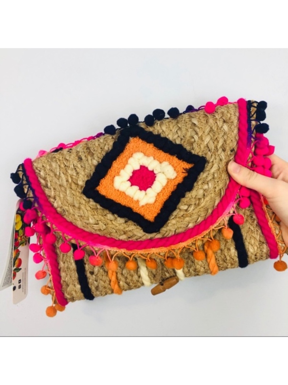 America & Beyond | Jute Pom Pom Boho Clutch